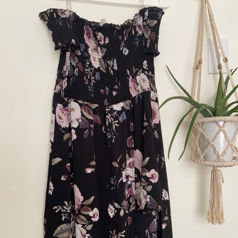 Women’s black floral, off the shoulder maxi dress